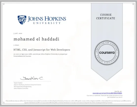 HTML, CSS et Javascript pour Développeurs Web certificate logo